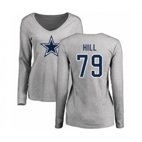 Football Women's Dallas Cowboys #79 Trysten Hill Ash Name & Number Logo Slim Fit Long Sleeve T-Shirt - Jersey