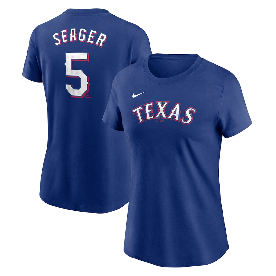 Women's Texas Rangers Corey Seager Nike Royal Fuse Name & Number T-Shirt - Jersey