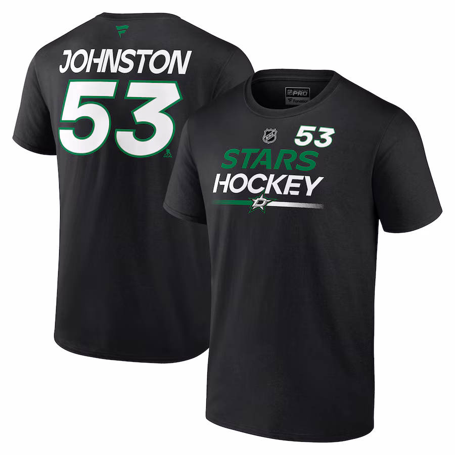 Men's Dallas Stars Wyatt Johnston Fanatics Black Authentic Pro Prime Name & Number T-Shirt - Jersey