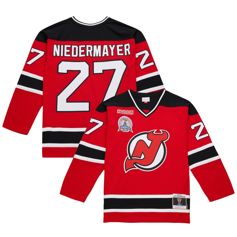 Men's New Jersey Devils Scott Niedermayer Mitchell & Ness Red Big & Tall 1999/00 Blue Line 2.0 Jersey - Jersey