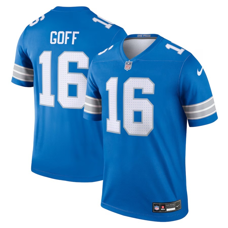 Men's Detroit Lions Jared Goff Nike Blue Team Legend Player Performance Top - Jersey