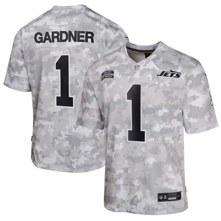 Youth New York Jets Sauce Gardner Nike Arctic Camo 2024 Salute to Service Game Jersey - Jersey