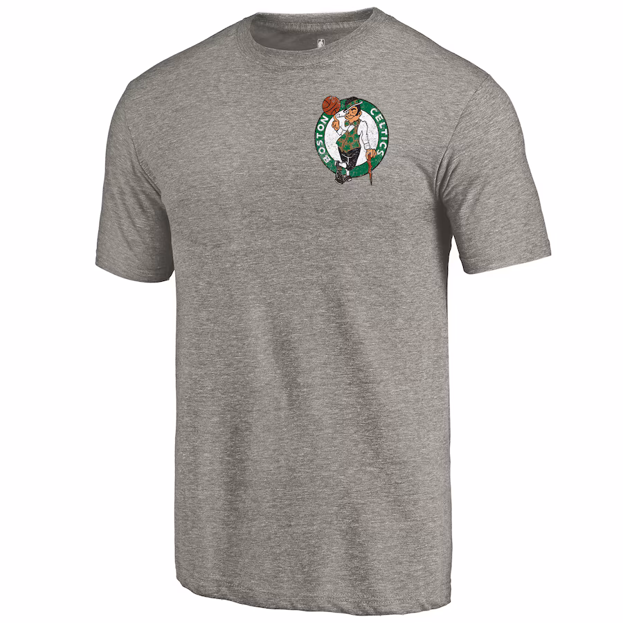 Men's Boston Celtics Gray Primary Logo Left Chest Distressed Tri-Blend T-Shirt - Jersey