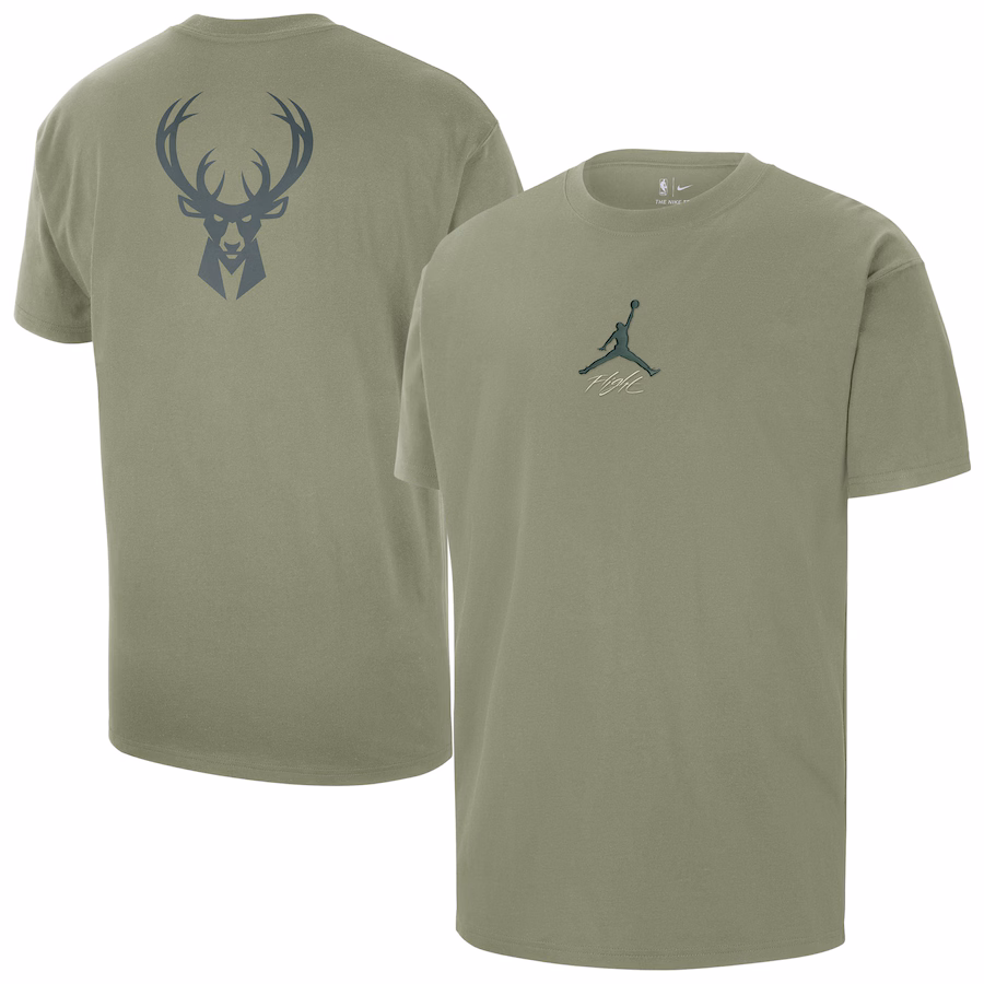 Men's Milwaukee Bucks Jordan Brand Green Statement Edition Jumpman Flight Heavyweight T-Shirt - Jersey