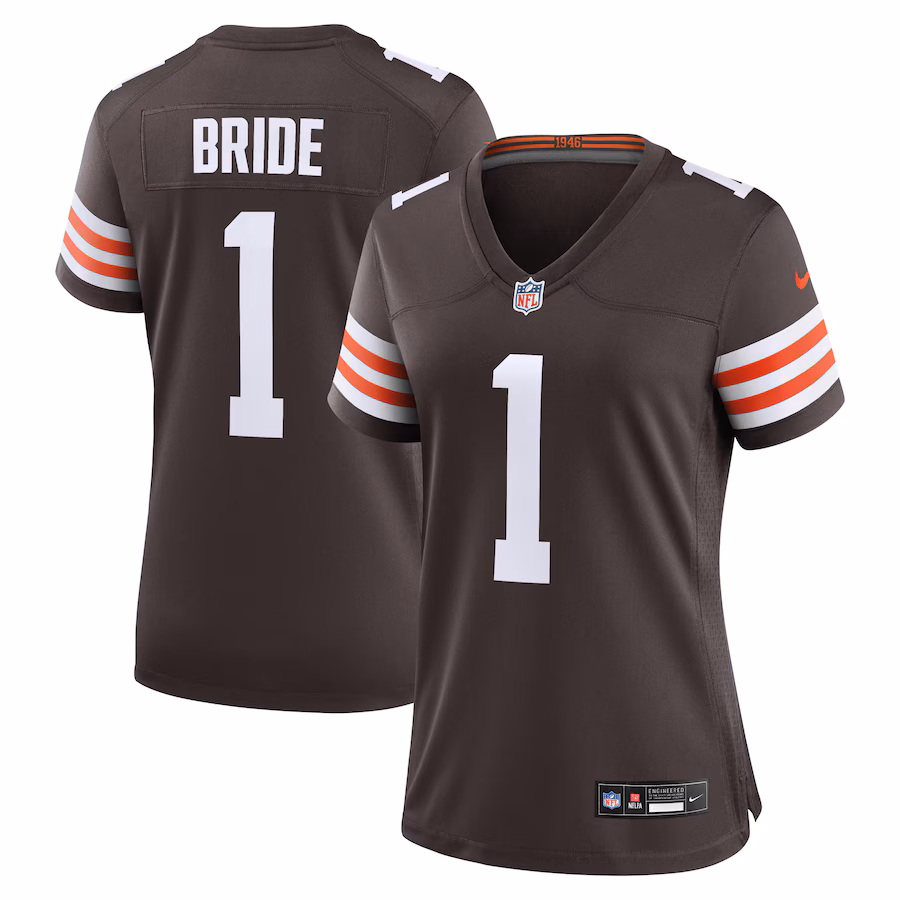 Women's Cleveland Browns Number 1 Bride Nike Brown Game Jersey - Jersey
