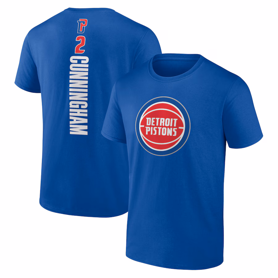 Men's Detroit Pistons Cade Cunningham Blue Playmaker Name & Number T-Shirt - Jersey