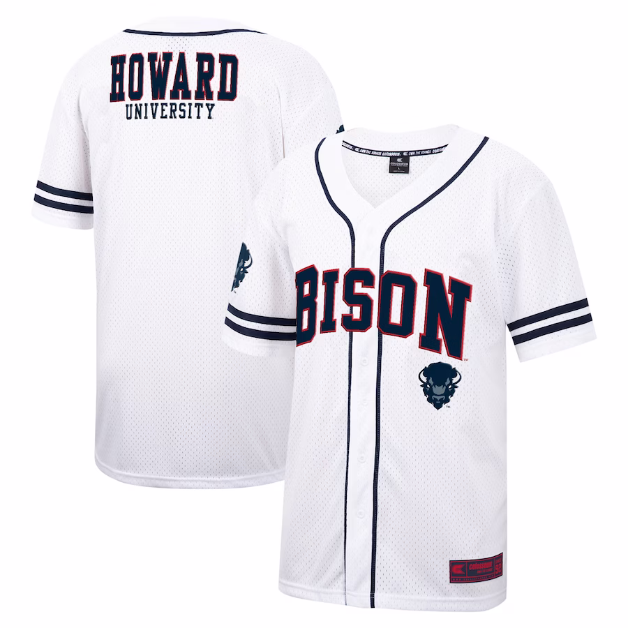 Howard Bison Colosseum Free Spirited Mesh Button-Up Baseball Jersey - White - Jersey