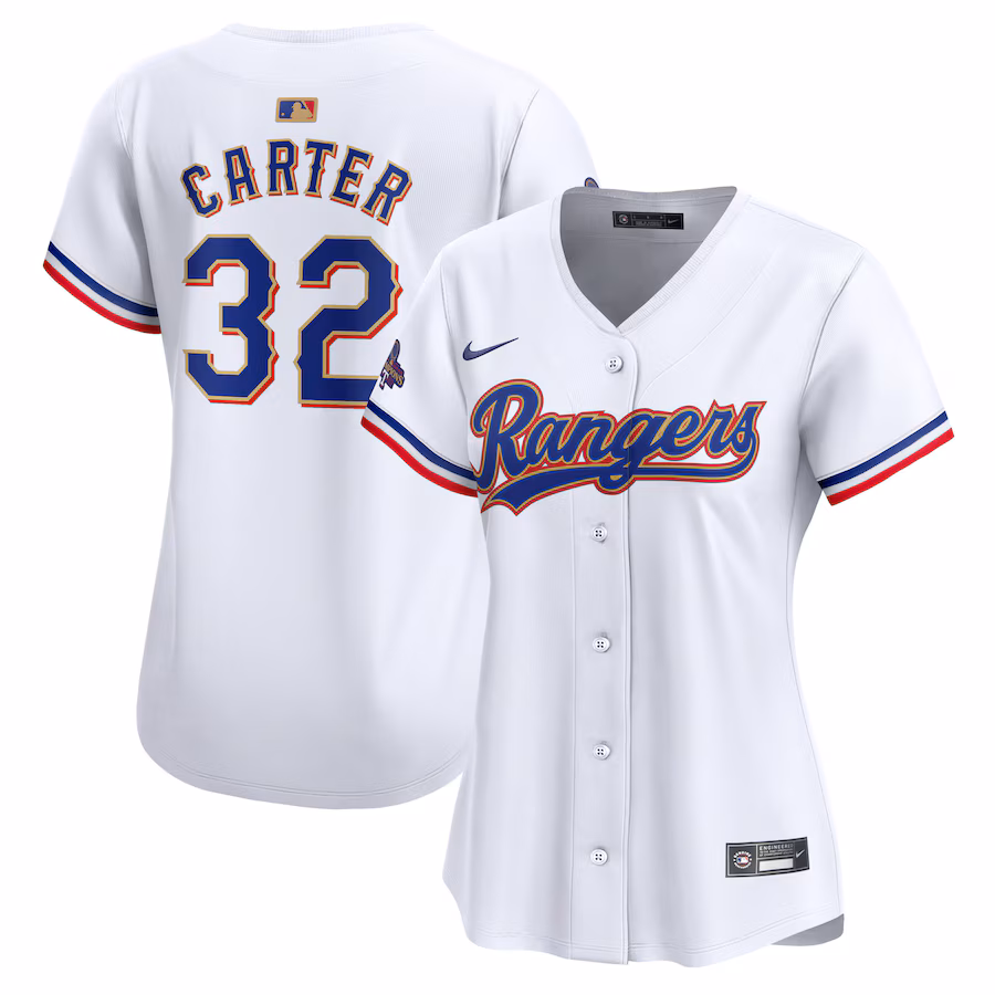 Women's Texas Rangers Evan Carter Nike White 2024 Gold Collection Limited Player Jersey - Jersey