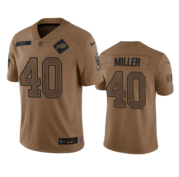 Men's Buffalo Bills #40 Von Miller 2023 Brown Salute To Service Limited Football Stitched Jersey - Jersey