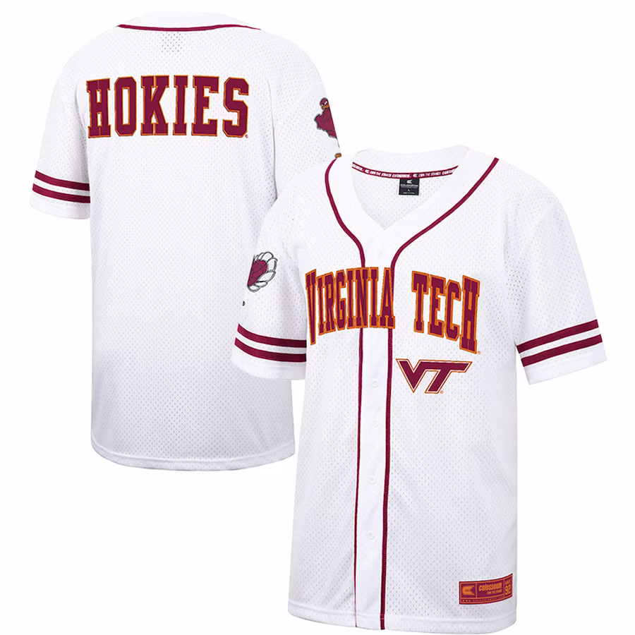 Virginia Tech Hokies Colosseum Free Spirited Mesh Button-Up Baseball Jersey - White - Jersey