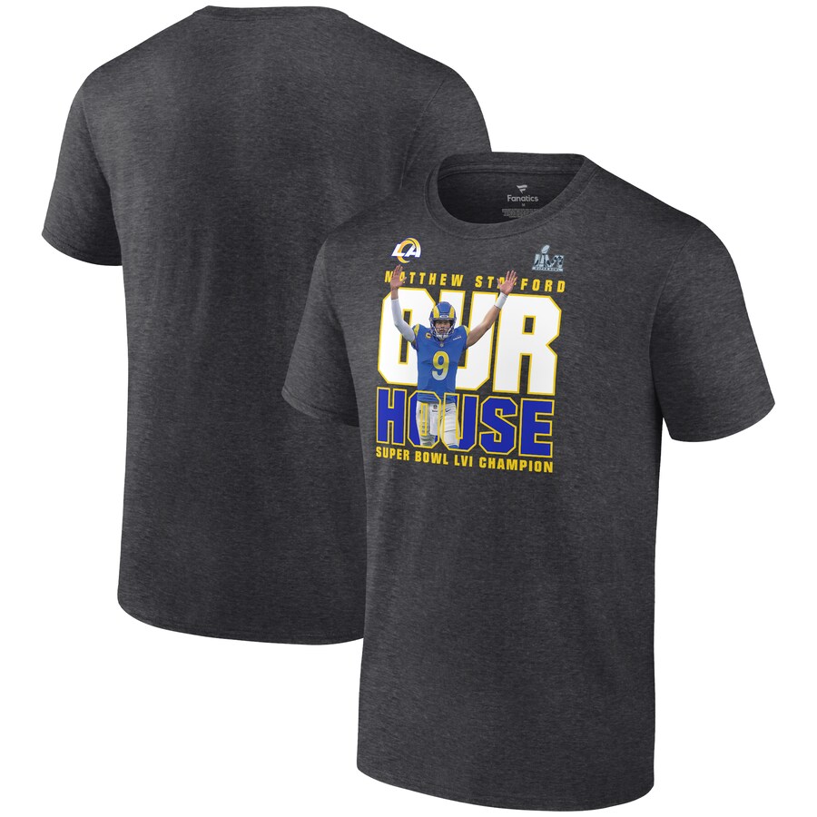 Men's Los Angeles Rams Matthew Stafford Fanatics Charcoal Super Bowl LVI Champions Hometown T-Shirt - Jersey