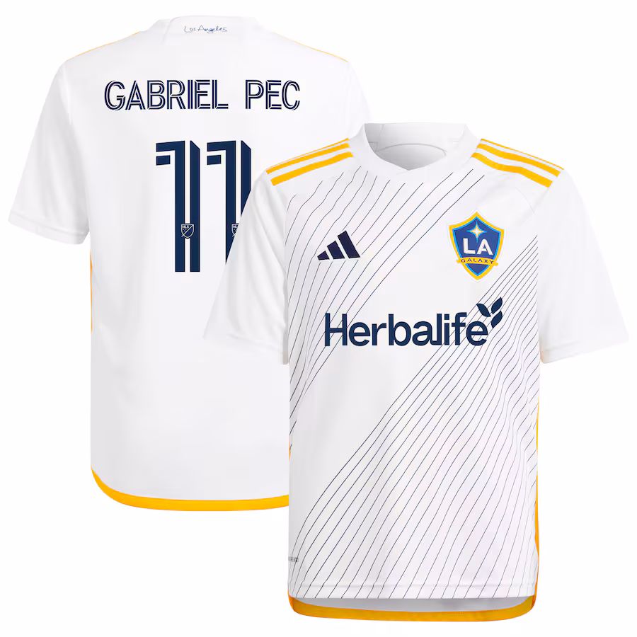 Youth LA Galaxy Gabriel Pec adidas White 2024 Angelino Kit Replica Player Jersey - Jersey