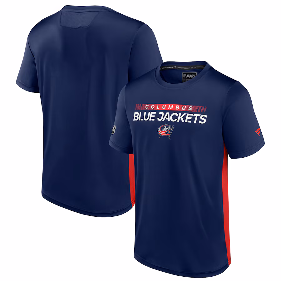 Men's Columbus Blue Jackets Fanatics Navy/Red Authentic Pro Rink Tech T-Shirt - Jersey