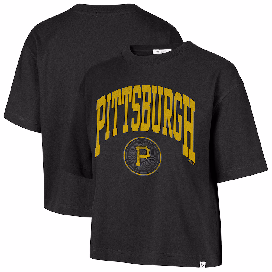Women's Pittsburgh Pirates '47 Black City Connect Shale Drop Shoulder Cropped T-Shirt - Jersey