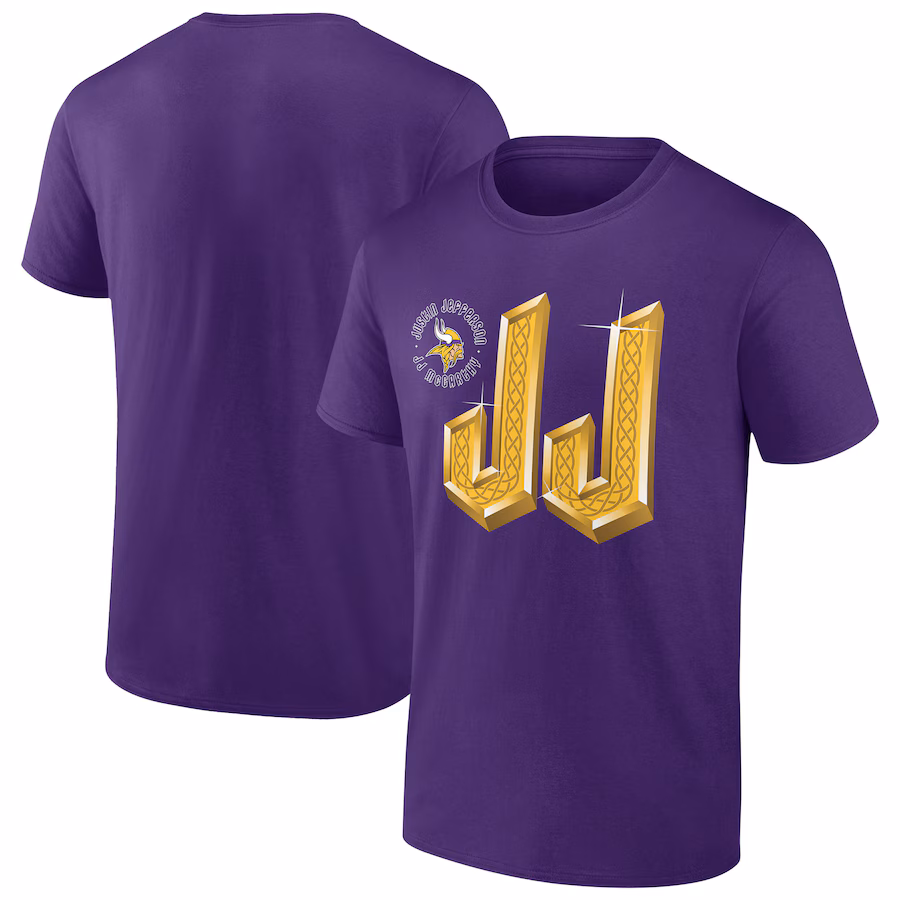 Men's Minnesota Vikings Justin Jefferson, J.J. McCarthy Purple Hometown Draft T-Shirt - Jersey