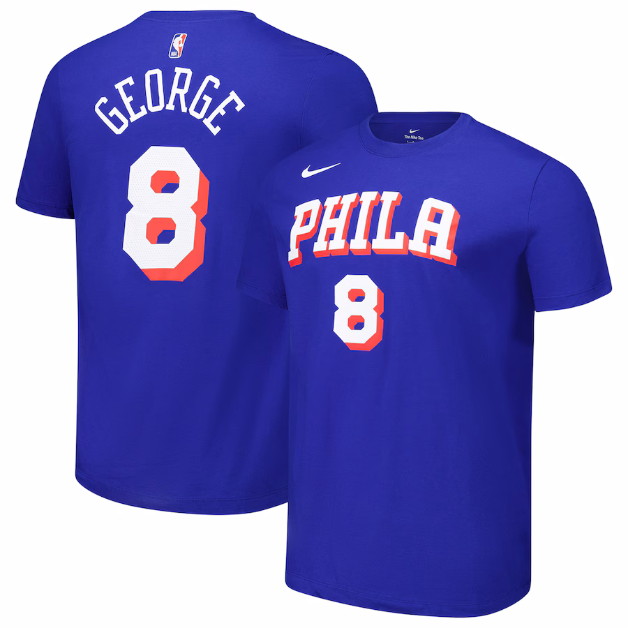 Unisex Philadelphia 76ers Paul George Nike Royal Name & Number T-Shirt - Jersey