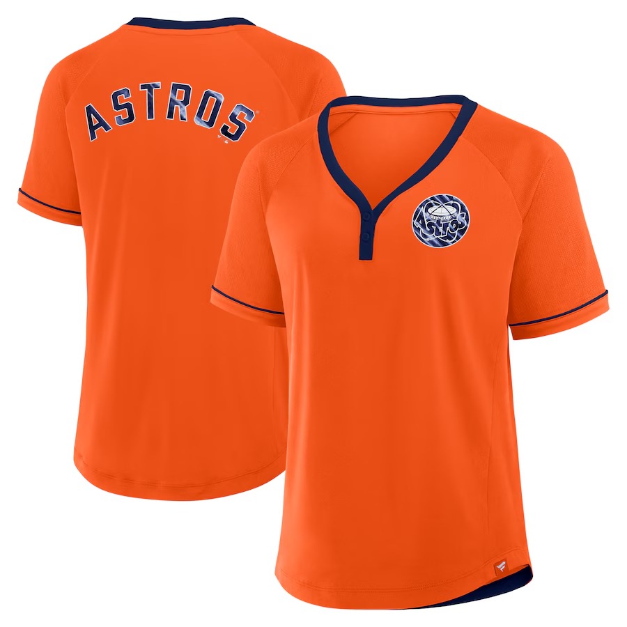 Women's Houston Astros Fanatics Orange Cooperstown Collection League Diva Raglan V-Neck T-Shirt - Jersey