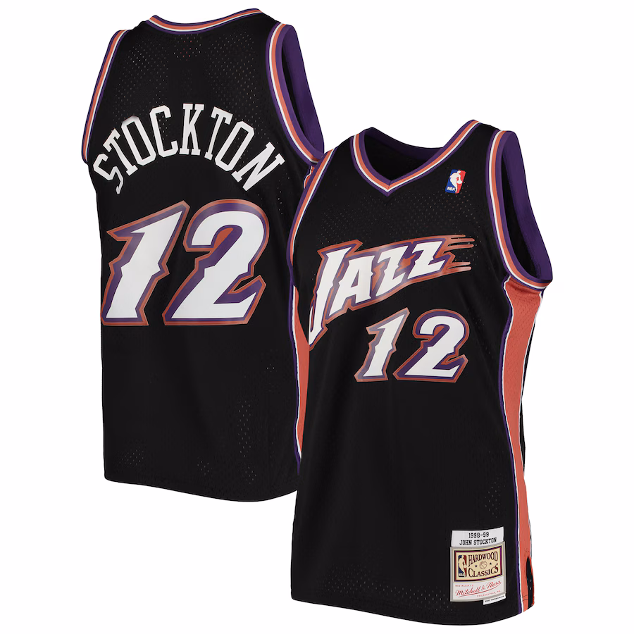 Men's Utah Jazz John Stockton Mitchell & Ness Black 1998/99 Hardwood Classics Swingman Jersey - Jersey