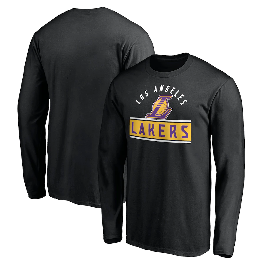Men's Los Angeles Lakers Black Team Arch Knockout Long Sleeve T-Shirt - Jersey