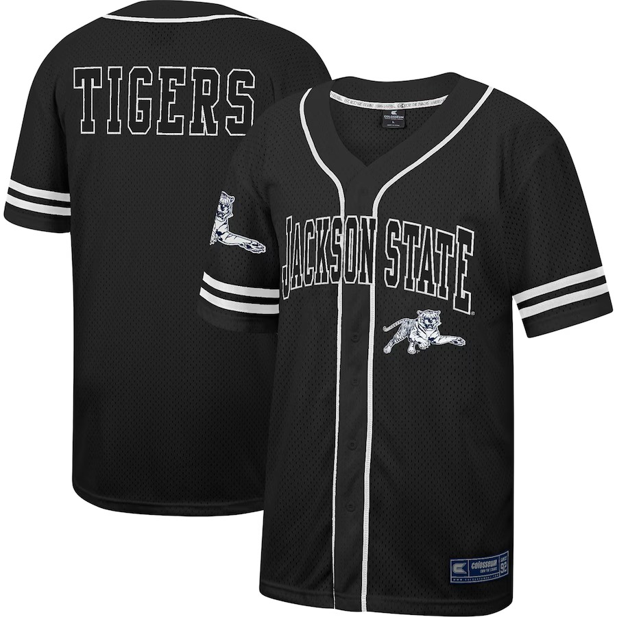Jackson State Tigers Colosseum Free Spirited Mesh Button-Up Baseball Jersey - Black - Jersey