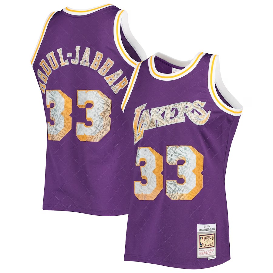 Men's Los Angeles Lakers Kareem Abdul-Jabbar Mitchell & Ness Purple 1996-97 Hardwood Classics NBA 75th Anniversary Diamond Swingman Jersey - Jersey