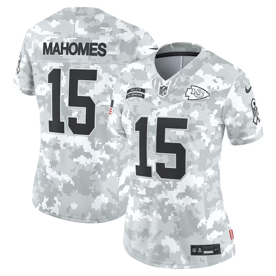 Women's Kansas City Chiefs Patrick Mahomes Nike Arctic Camo 2024 Salute to Service Limited Jersey - Jersey