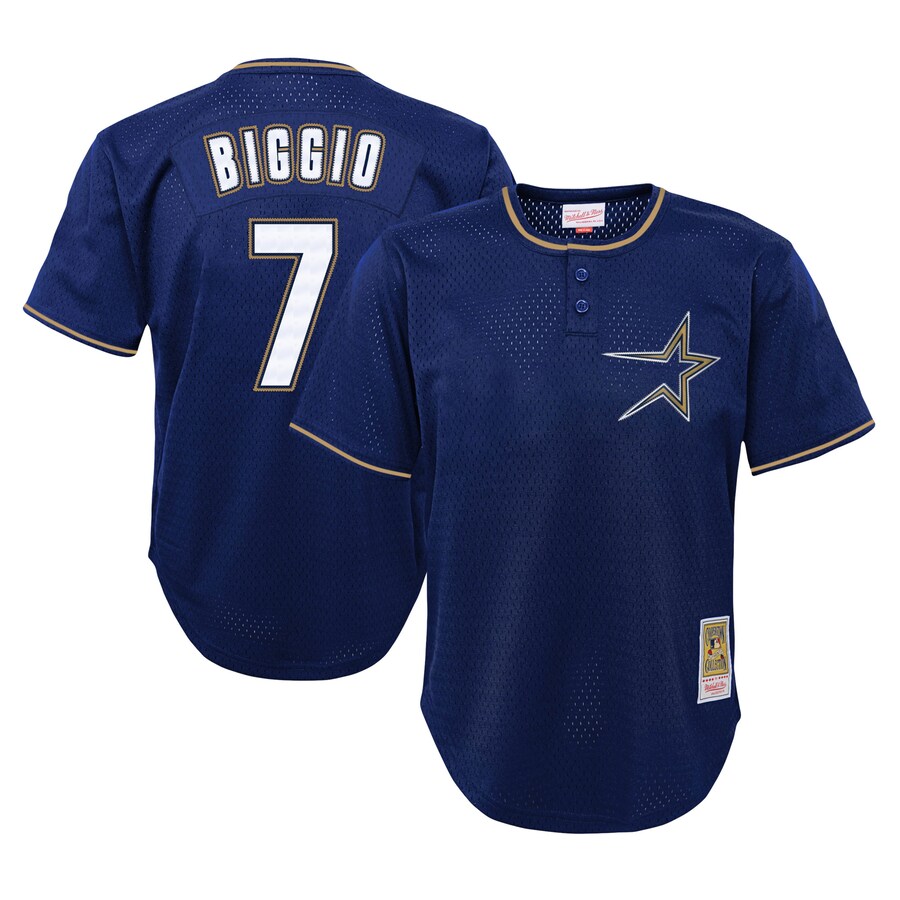 Youth Houston Astros Craig Biggio Mitchell & Ness Navy Cooperstown Collection Mesh Batting Practice Jersey - Jersey
