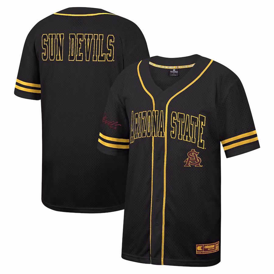 Arizona State Sun Devils Colosseum Free Spirited Mesh Button-Up Baseball Jersey - Black - Jersey