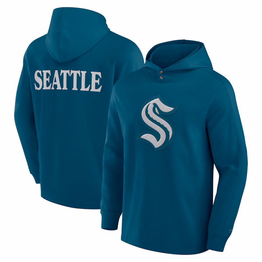 Men's Seattle Kraken Fanatics Teal Elements Blaze Tri-Blend Long Sleeve Hoodie T-Shirt - Jersey