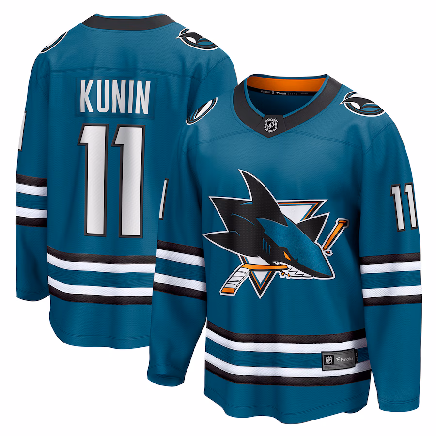 Men's San Jose Sharks Luke Kunin Fanatics Teal Home Breakaway Player Jersey - Jersey
