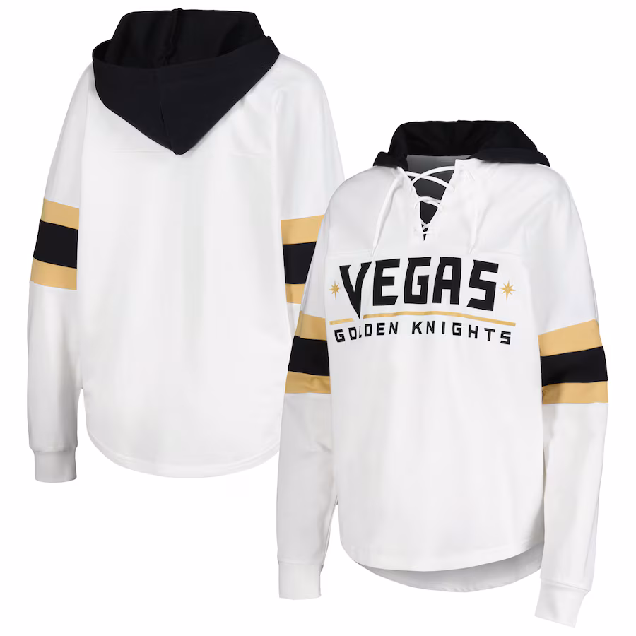 Women's Vegas Golden Knights G-III 4Her by Carl Banks White/Black Goal Zone Long Sleeve Lace-Up Hoodie T-Shirt - Jersey