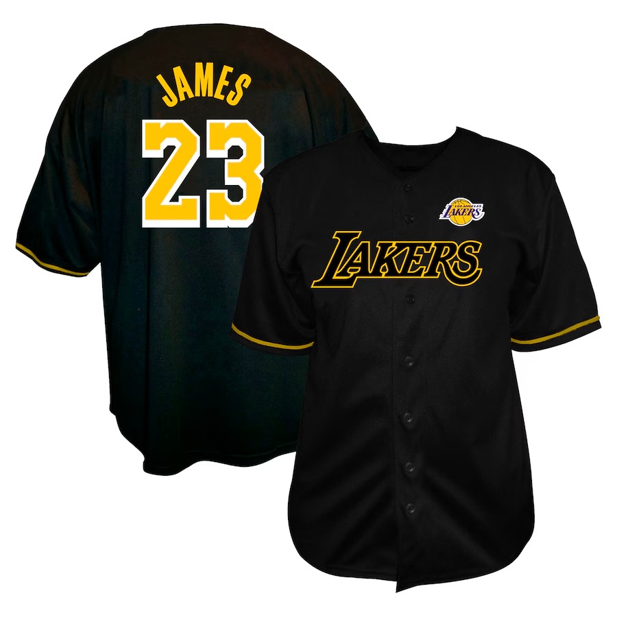 Men's Los Angeles Lakers LeBron James Profile Black Big & Tall Name & Number Button-Up Jersey - Jersey