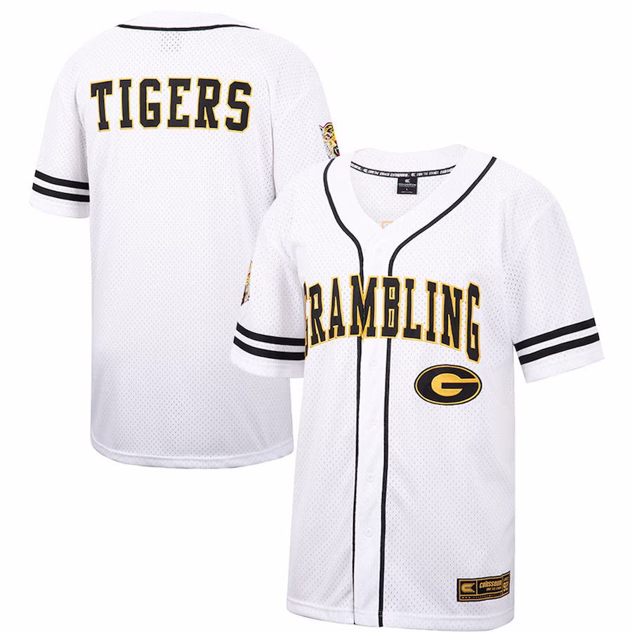 Grambling Tigers Colosseum Free Spirited Mesh Button-Up Baseball Jersey - White - Jersey