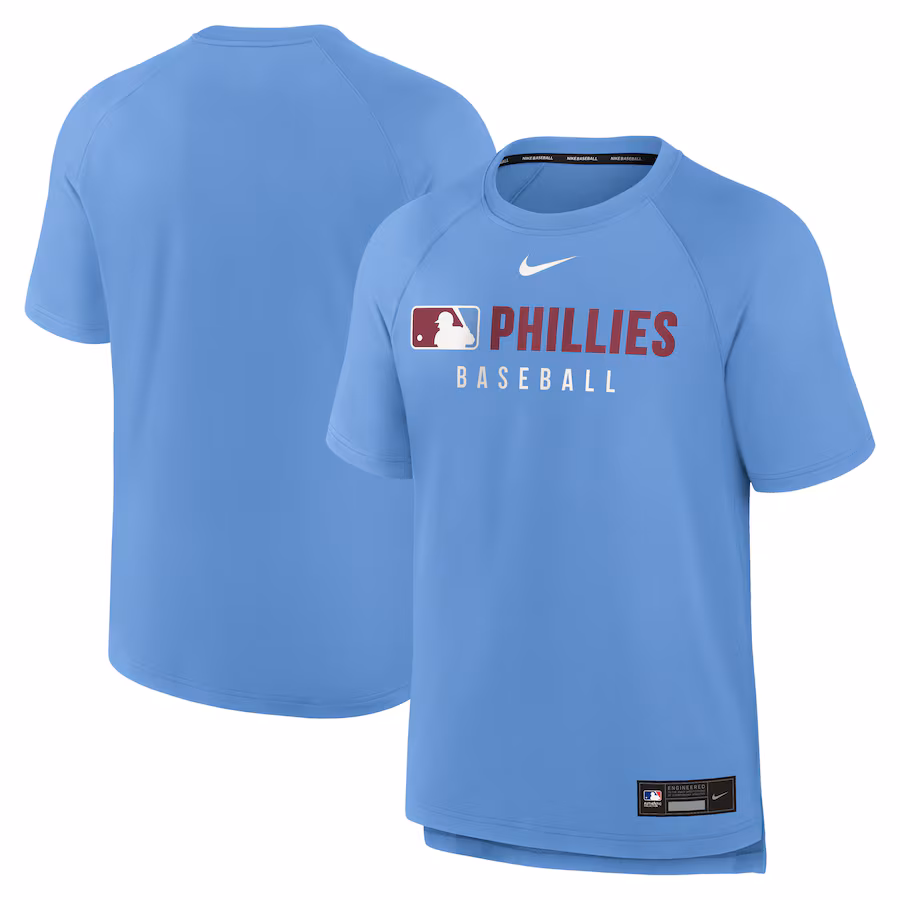 Men's Philadelphia Phillies Nike Light Blue Authentic Collection Pregame Raglan Performance T-Shirt - Jersey