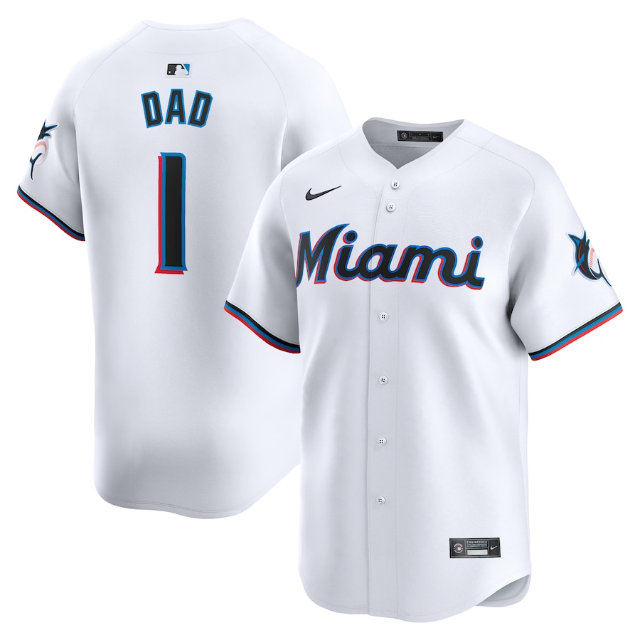 Men's Miami Marlins Nike White #1 Dad Home Limited Jersey - Jersey