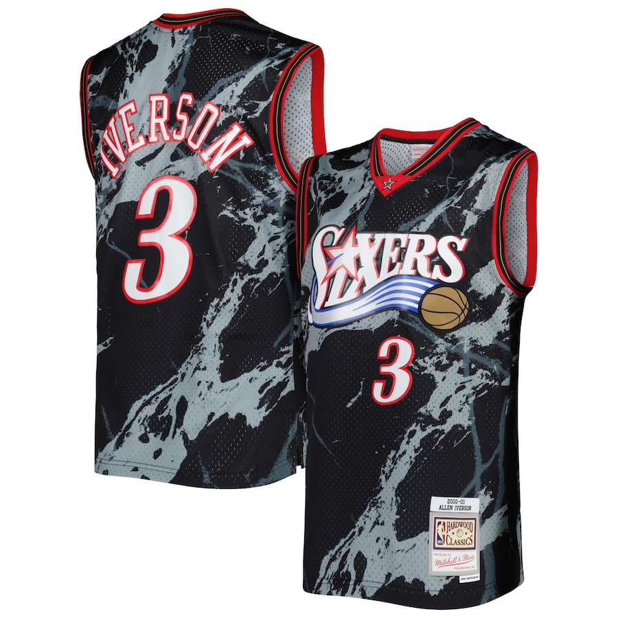 Men's Philadelphia 76ers Allen Iverson Mitchell & Ness Black 2000/01 Hardwood Classics Marble Swingman Jersey - Jersey