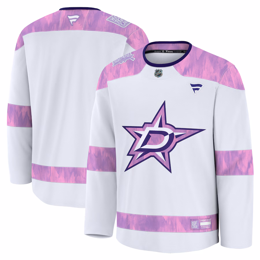 Men's Dallas Stars Fanatics White 2024 Hockey Fights Cancer Practice Jersey - Jersey