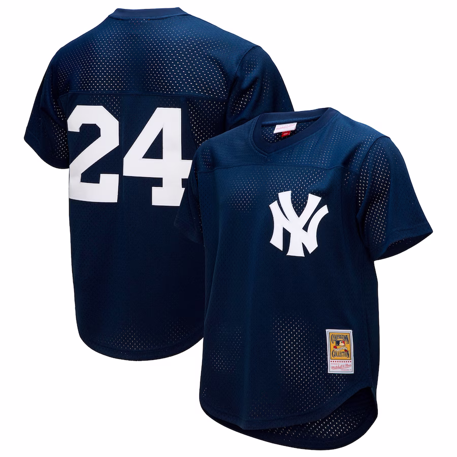 Men's New York Yankees Rickey Henderson Mitchell & Ness Navy Cooperstown Collection Mesh Batting Practice Button-Up Jersey - Jersey