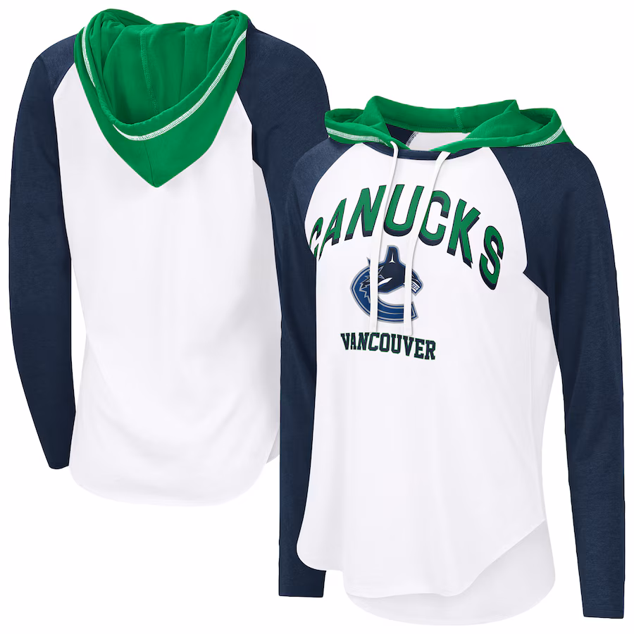 Women's Vancouver Canucks G-III 4Her by Carl Banks White VIP Raglan Long Sleeve Hoodie T-Shirt - Jersey