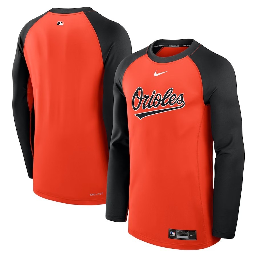 Men's Baltimore Orioles Nike Orange/Black Authentic Collection Game Time Raglan Performance Long Sleeve T-Shirt - Jersey
