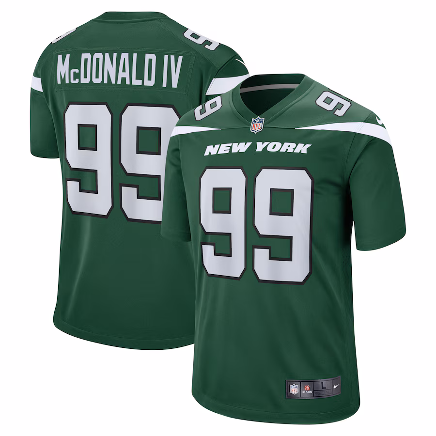 Men's New York Jets Will McDonald IV Nike Gotham Green 2023 NFL Draft First Round Pick Game Jersey - Jersey