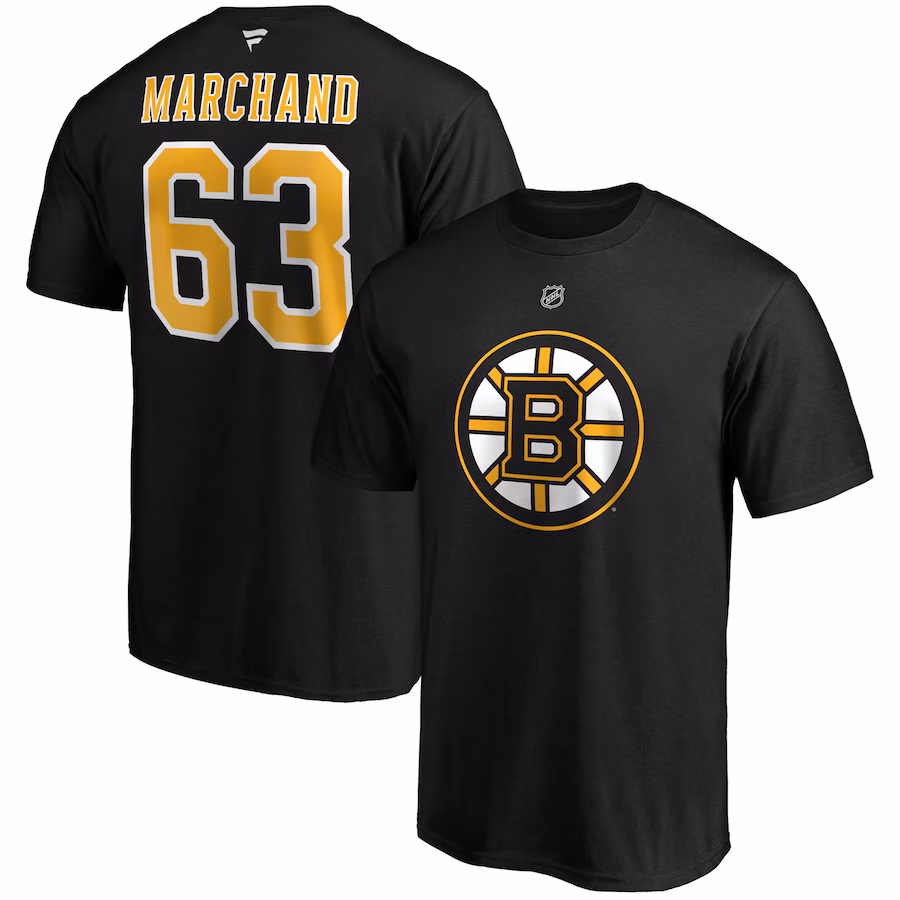 Men's Boston Bruins Brad Marchand Fanatics Black Big & Tall Name & Number T-Shirt - Jersey