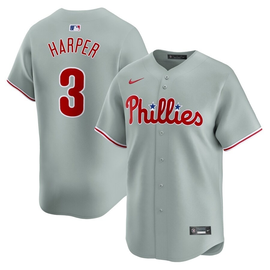 Men's Philadelphia Phillies Bryce Harper Nike Gray Away Limited Player Jersey - Jersey