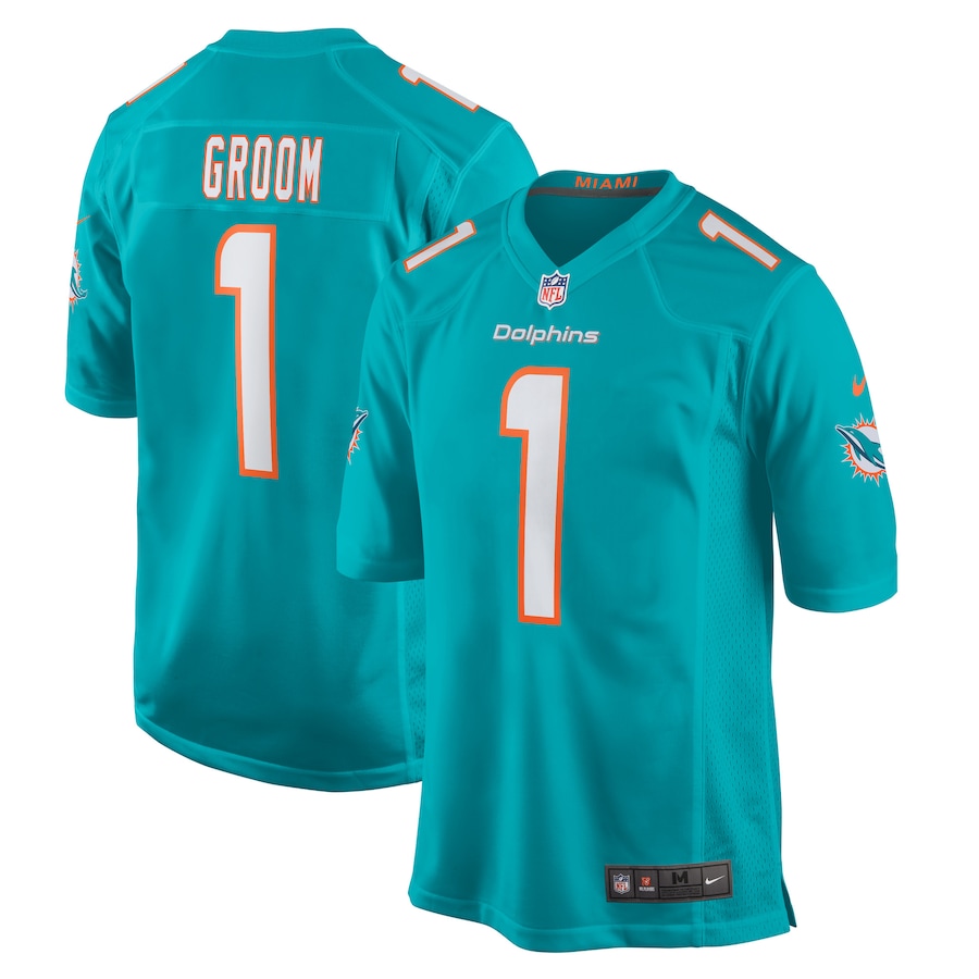 Men's Miami Dolphins Number 1 Groom Nike Aqua Game Jersey - Jersey