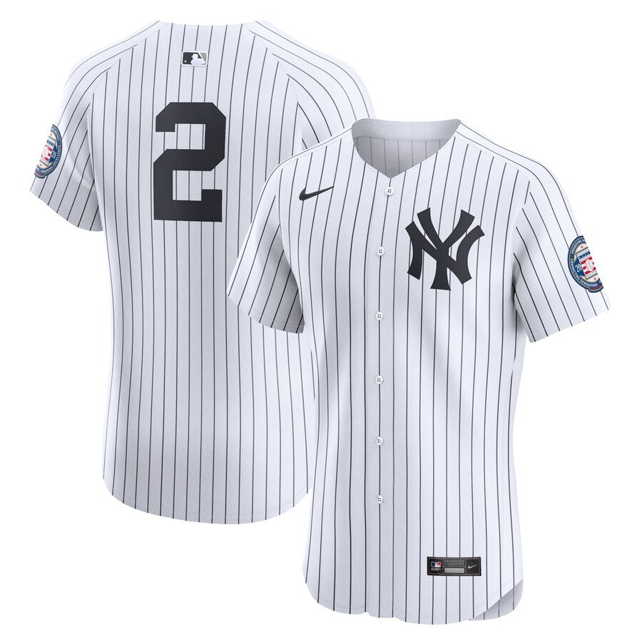 Men's New York Yankees Derek Jeter Nike White Home 2020 Hall of Fame Induction Patch Elite Player Jersey - Jersey