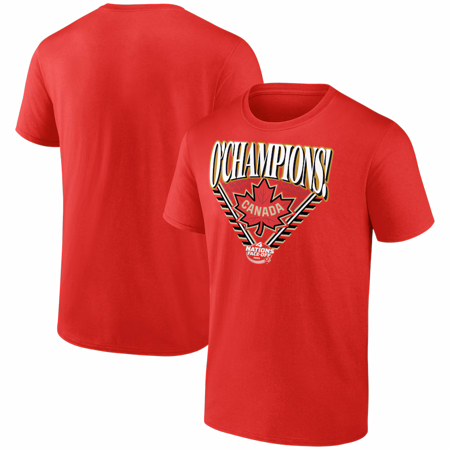Men's Canada Red 2025 4 Nations Face-Off Champions Hometown T-Shirt - Jersey