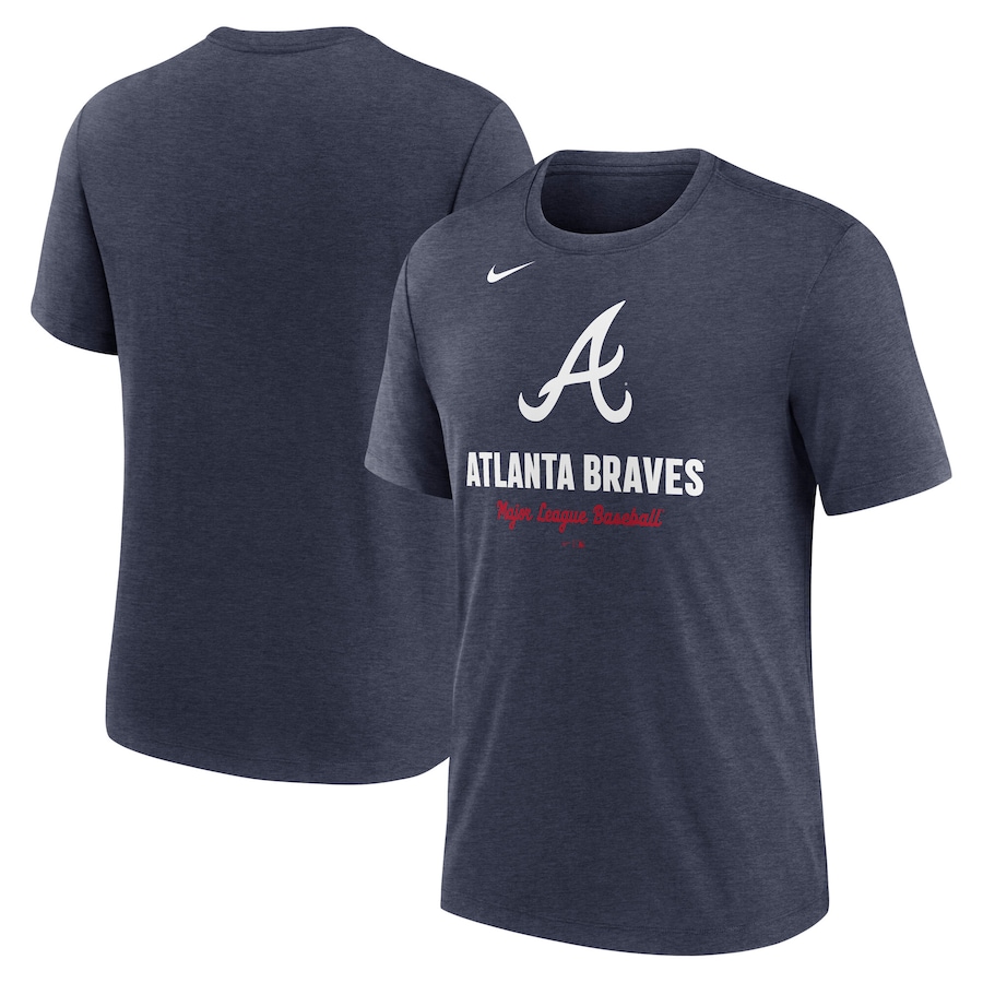 Men's Atlanta Braves Nike Heather Navy Logo Tri-Blend T-Shirt - Jersey