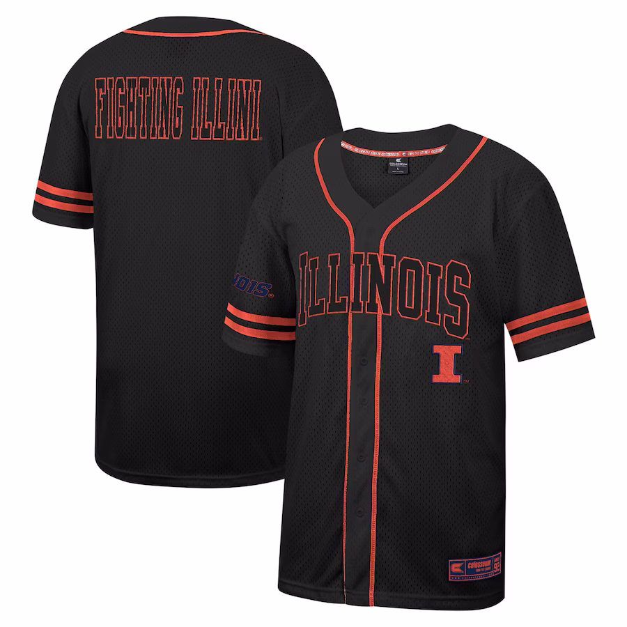 Illinois Fighting Illini Colosseum Free Spirited Mesh Button-Up Baseball Jersey - Black - Jersey