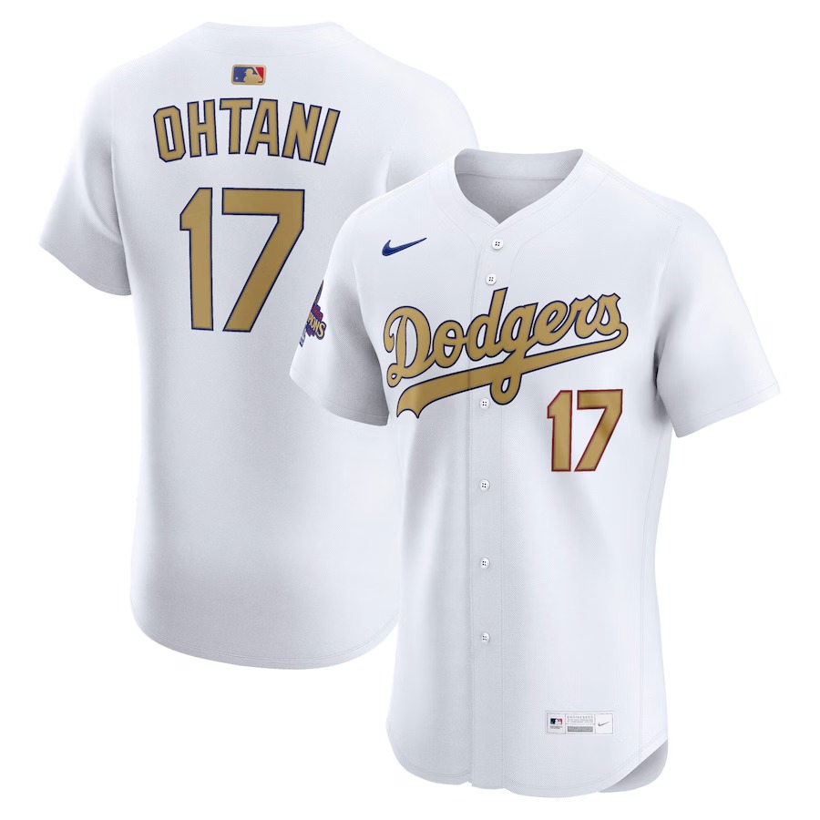 Men's Los Angeles Dodgers Shohei Ohtani Nike White 2025 Gold Collection Elite Jersey - Jersey