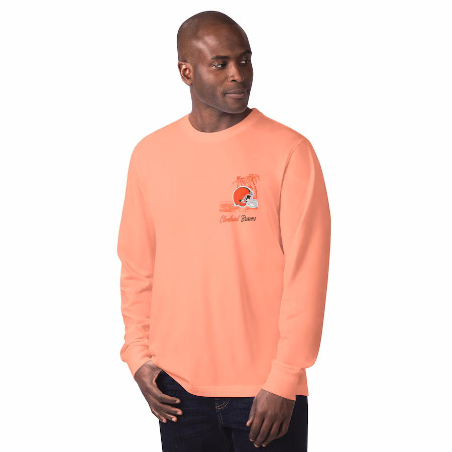 Men's Cleveland Browns Margaritaville Orange It's Five O'Clock Somewhere Long Sleeve T-Shirt - Jersey